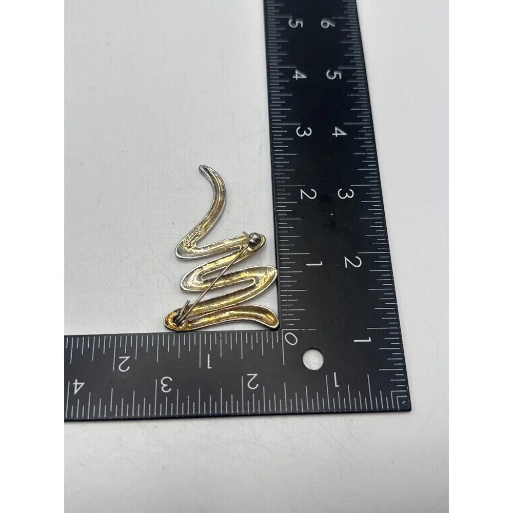 Danecraft Vintage Silver‎ Tone Abstract Zig Zag Squiggle Brooch Pin Modernist